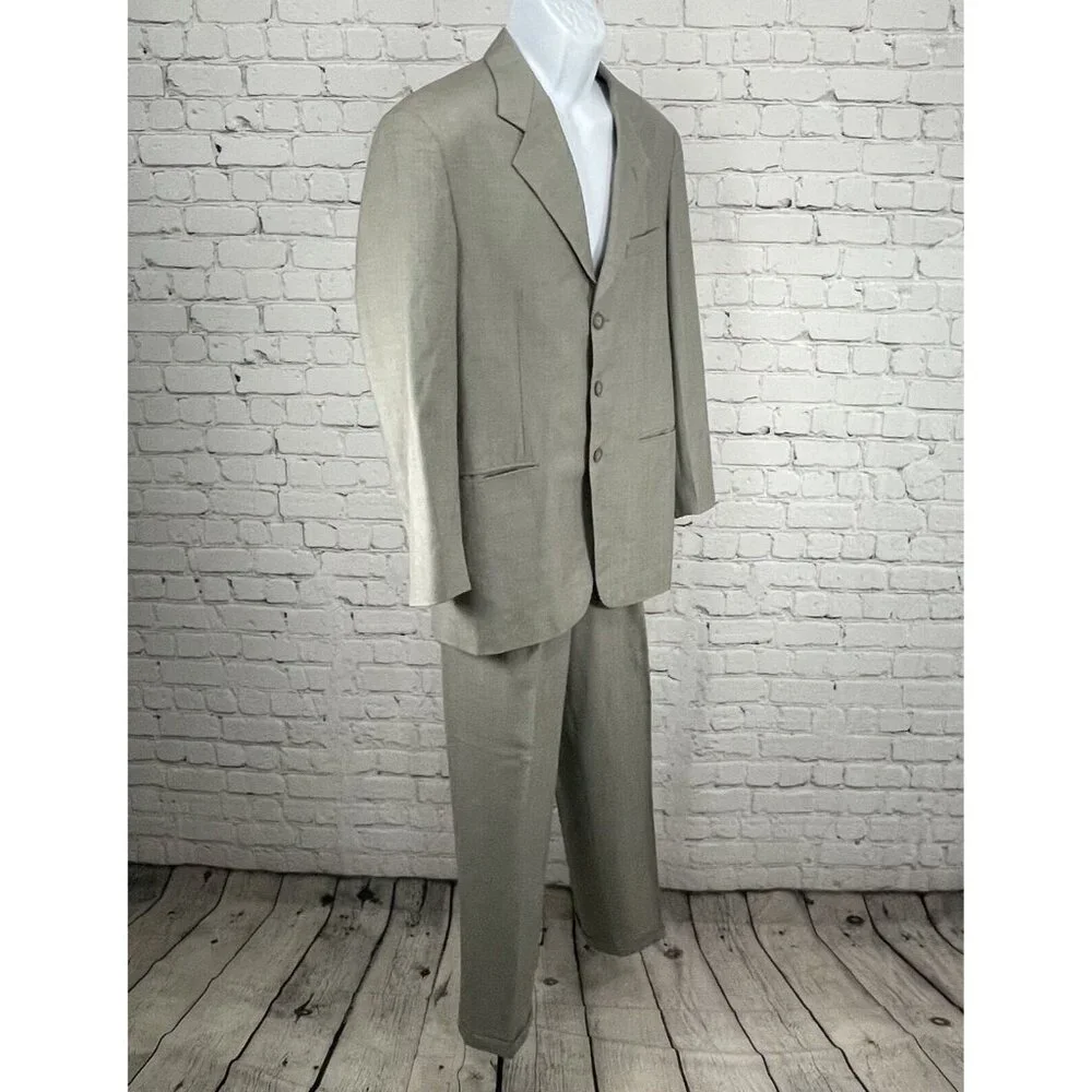Navdeep Grey Striped Suit Set 3 Button Ventless Blazer Pleated Size 42 (31x29)
